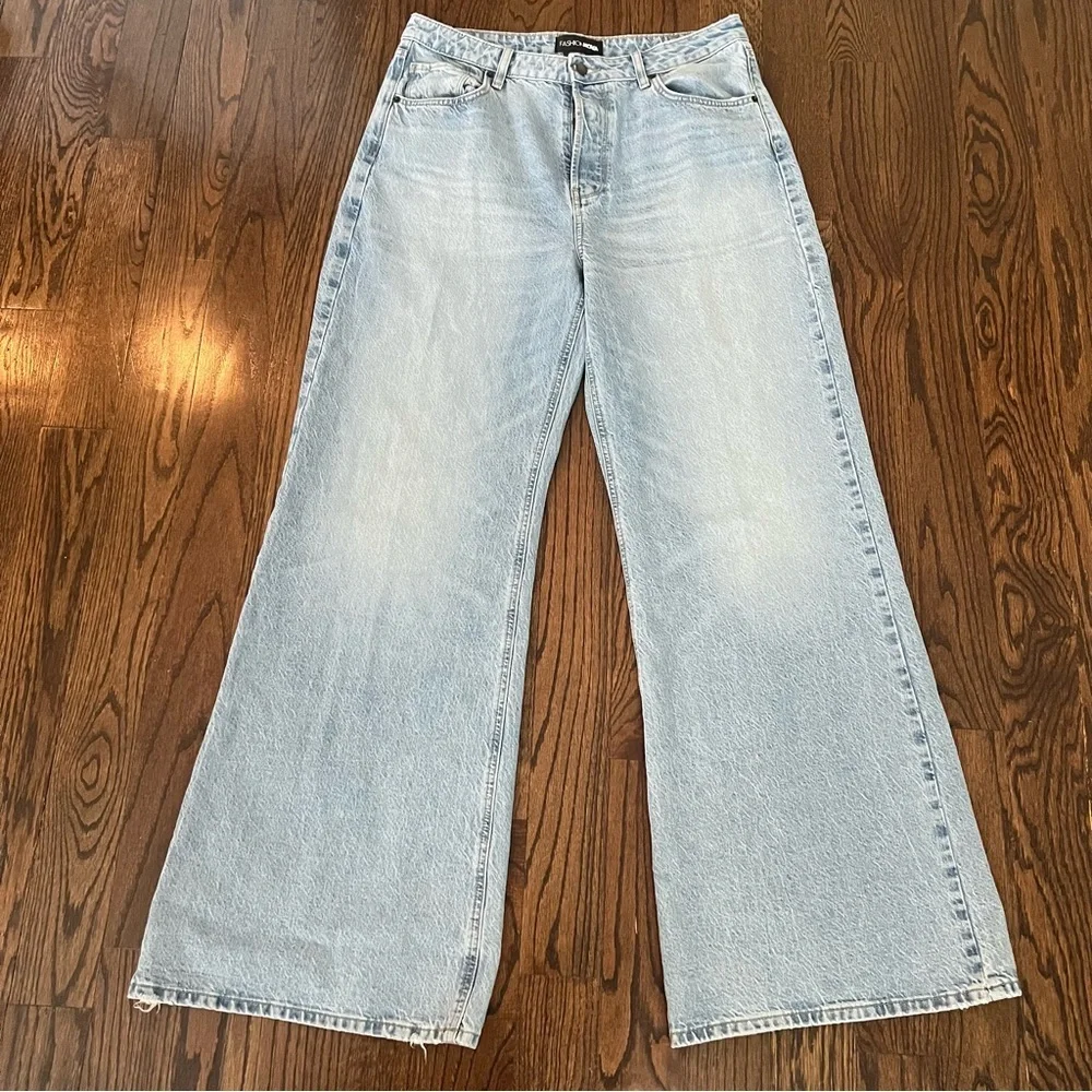 Fashion Nova Blue High Rise Wide Leg Jeans